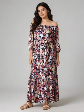 PREMIER ADMOUR | Floral Off Shoulder Chiffon Maxi Dress Sz 8